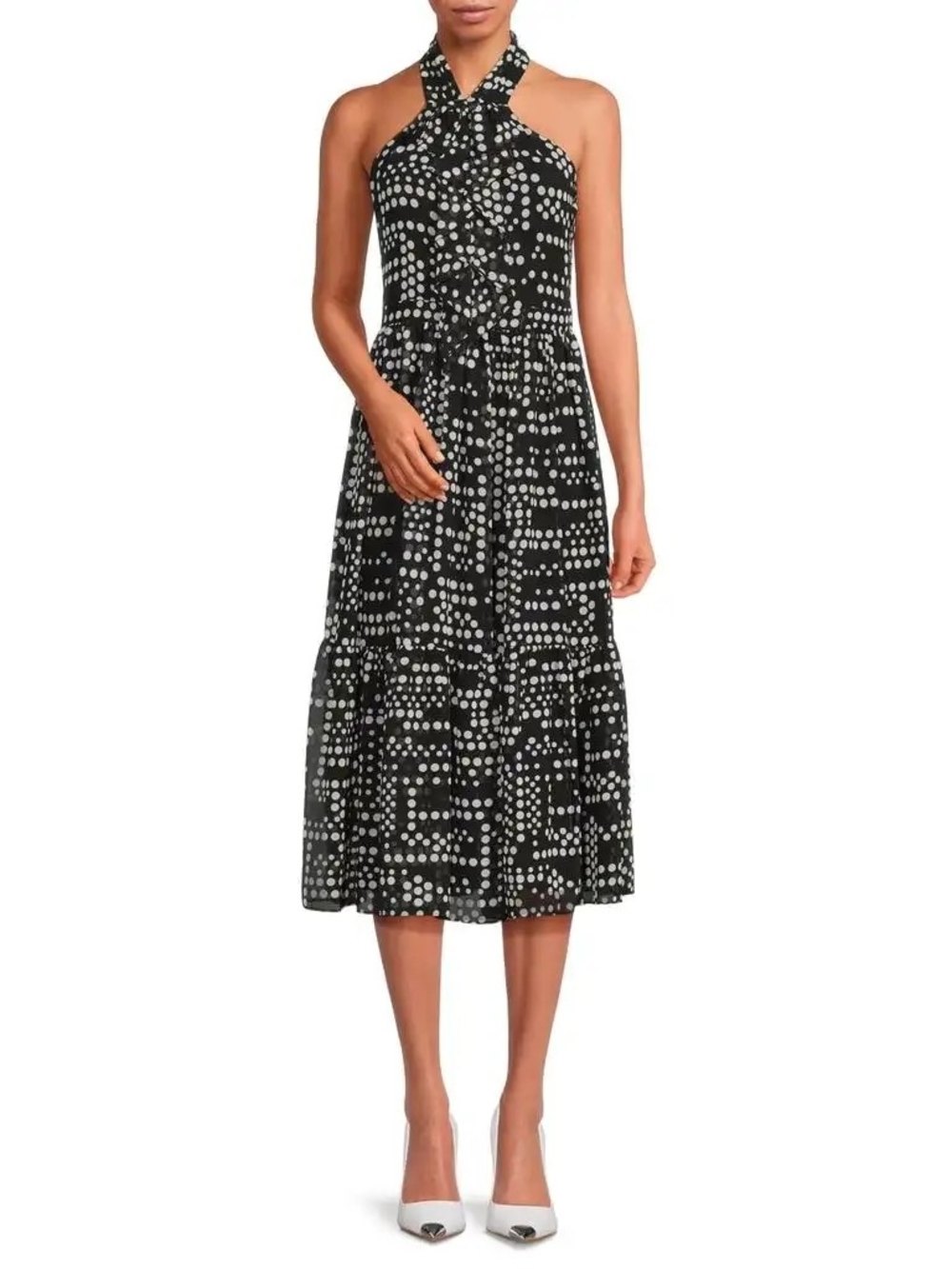 Karl Lagerfeld Black and White Polka Dot Halter Midi Dress